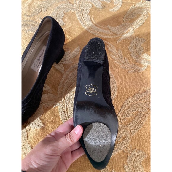 Vintage 90s Heels 1990s Black Suede Whimsigoth Goth Steam Punk Victorian Size 9B - Picture 8 of 10